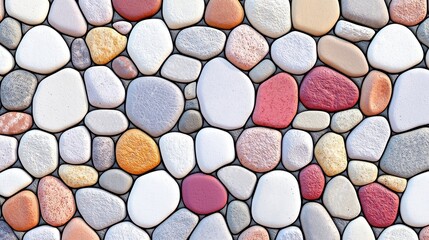 Colorful Cobblestone Mosaic, an intricate surface design featuring a seamless arrangement of vibrant stones in various hues, perfect for enhancing outdoor pathways and patios.