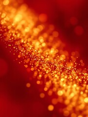 Macro photography, golden glitter particles, vibrant red background, bokeh effect, abstract texture, shimmering surface, warm tones, depth of field, ultra-detailed, high contrast, luminous, dynamic co