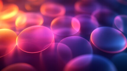 Poster - A collection of luminous bubbles in vibrant colors floats against a soft, blurred backdrop, creating an enchanting and colorful atmosphere during twilight.
