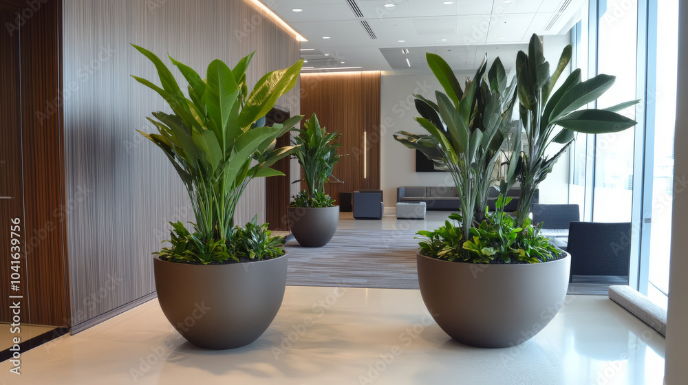 Customized plant designs being installed in a corporate office, with ...