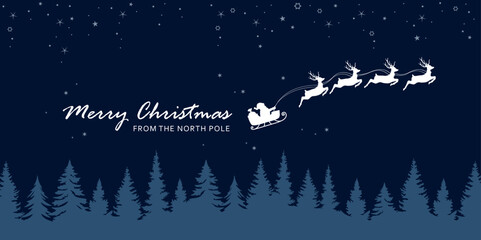Wall Mural - christmas banner santa claus in a sleigh with reindeer vector illustration
