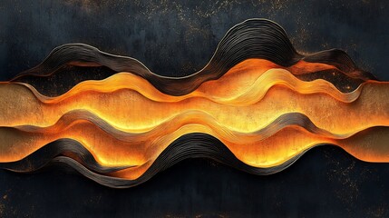 Poster - Refined set of abstract wall art with radiant gold foil and intricate wave patterns blending gradients and line art to create an upscale look suitable for highend decorative prints