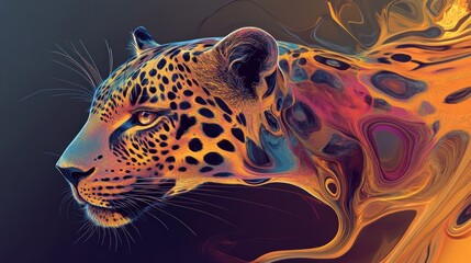 Wall Mural - a vibrant, abstract representation of a leopard's head with colorful swirls.