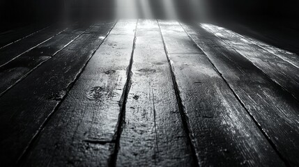 Poster - A dark wooden floor with a light shining on it
