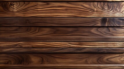 Poster - Rich walnut wood panelled wall background with natural textures and deep grain patterns evoking a sense of luxury and refinement for classic or midcentury modern interiors