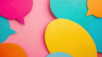 Poster - Brightly colored speech bubbles of various shapes and sizes create an engaging backdrop, symbolizing vibrant communication and interaction
