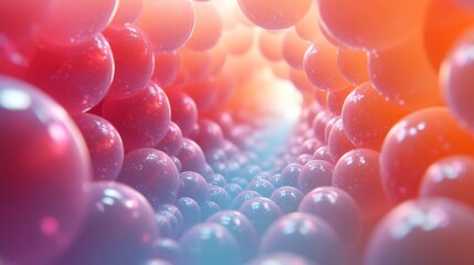 Aufkleber - A stunning abstract scene showcases a tunnel formed by colorful spheres that create a flowing pathway, inviting viewers into a vibrant, surreal experience.