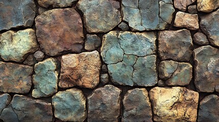 Poster - Seamless pattern of jagged ancient stones in various earthy browns and greens designed to capture the rugged beauty of outdoor landscapes and natural formations