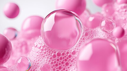 Poster - Soft pink bubbles with splashes create a lively and cheerful environment, highlighting their delicate texture and vibrant color