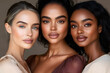 © StockLab - portrait  professional photo of 3 women different skin color multicultural, with smooth silky shiny skin posing as models