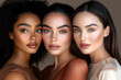 © StockLab - portrait  professional photo of 3 women different skin color multicultural, with smooth silky shiny skin posing as models