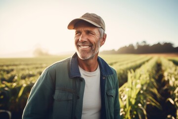 Smiling portrait of a middle aged Caucasian male farmer on field