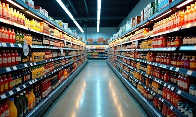 A grocery store aisle that is filled with a wide variety of products