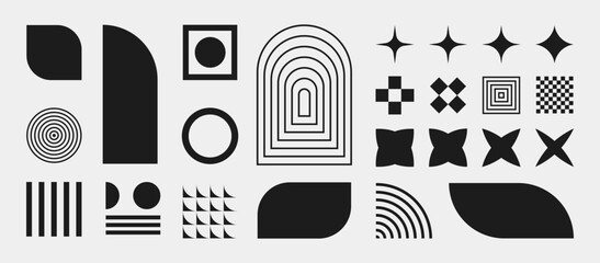 Poster - Abstract retro shapes, basic brutal forms and figures in Y2K aesthetics, vintage stickers, logos, labels. Decorative design elements, vector illustration.