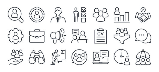 employee recruitment and head hunting editable stroke outline icon isolated on white background flat