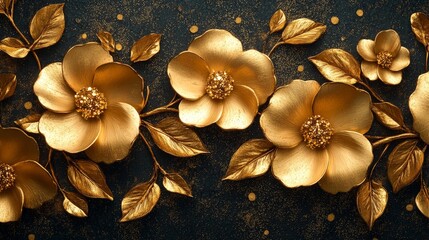 Gold embroidery with flowers and leaves