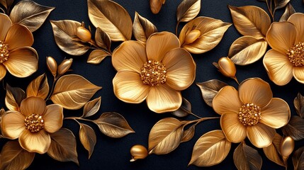 Gold embroidery with flowers and leaves