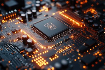 Modern cpu performing complex calculations showing orange lights