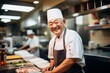 © CojanAI - Smiling portrait of a senior Asian sushi chef working in kitchen