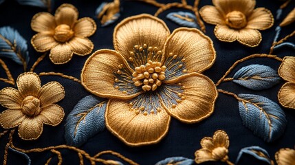 Gold embroidery with flowers and leaves