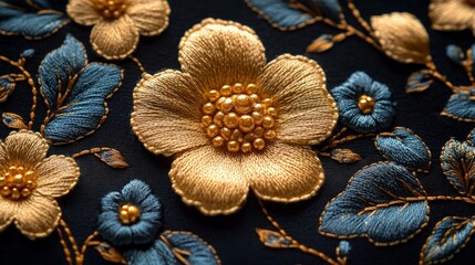 Gold embroidery with flowers and leaves