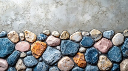 Poster - Serene terrazzo flooring texture featuring gentle hues of pale blue soft pink and ivory stones beautifully paired with a smooth creamcolored concrete wall for a calming effect