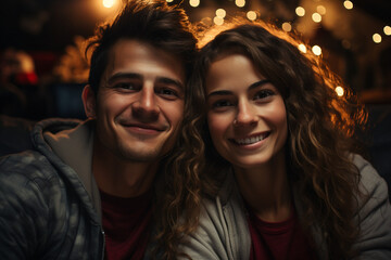 Portrait of happy young couple spending time at home together AI generated image