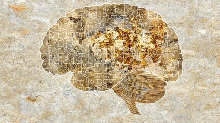 Poster - The human brain depicted as a jigsaw puzzle, symbolizing the pieces needed to address mental health awareness on World Mental Health Day.