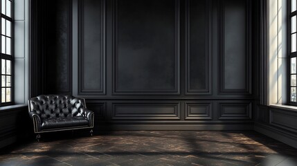 Poster - Sleek black panelled wall background with wide horizontal panels and a matte finish creating a dramatic and modern backdrop for highcontrast contemporary interiors