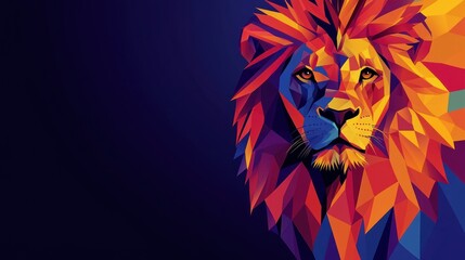 Wall Mural - a vibrant geometric illustration of a lion's face, showcasing bold colors and shapes.