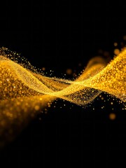 Gold glitter light particles splash wave bokeh effect on black background particle drapery luxury gold background shiny color gold wave design element glitter dust particle Ultra realistic 