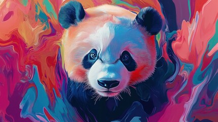 Wall Mural - a vibrant, artistic depiction of a panda surrounded by colorful abstract swirls.