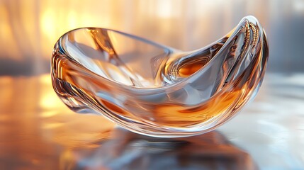 Abstract glass object with a modern smooth surface and light reflection in 3D