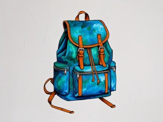 Backpack hand drawn painted painting illustration on plain white background