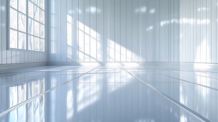 Poster - Sleek glossy white panelled wall background with narrow vertical panels and a reflective surface creating a modern futuristic aesthetic perfect for minimalist interior designs