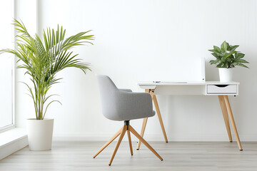 Poster - Creating a modern minimalist home office embracing sleek white design with natural elements for productivity and style
