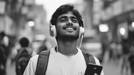 Wall Mural - Smiling Youth with Headphones