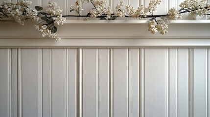 Poster - Soft cream panelled wall background with thin vertical panels and subtle detailing providing a delicate and airy feel perfect for a cozy cottage or vintagestyle interior