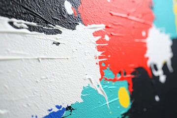 Poster - a vibrant abstract close-up of colorful paint splatters on a textured surface, showcasing artistic c