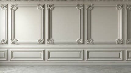 Poster - Soft ivory panelled wall background with elegant moulding details adding a subtle and refined look perfect for French country or classic traditional interiors