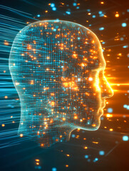Poster - A futuristic digital face in profile view, demonstrating the intersection of technology and artistic expression in digital media.
