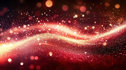 Poster - A mesmerizing abstract background featuring sparkling lights and flowing curves in vibrant red and gold hues, perfect for artistic projects.