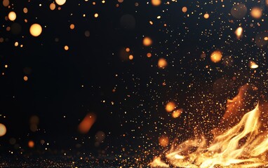 Poster - Dynamic flames dance amidst golden sparks, creating a vivid display of heat and energy against a dark backdrop, perfect for dramatic compositions.