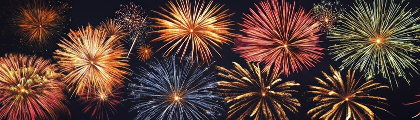 Poster - A vibrant display of colorful fireworks lighting up the night sky, creating an atmosphere of celebration and joy. Perfect for festive occasions.
