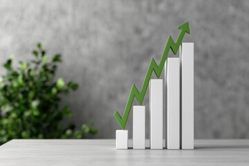 Poster - A modern bar chart with ascending green bars symbolizing growth and progress, set against a neutral background for a professional feel.