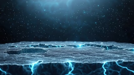 Poster - A dramatic, surreal landscape featuring glowing cracks and a starry sky, evoking a sense of mystery and the unknown in a cosmic setting.