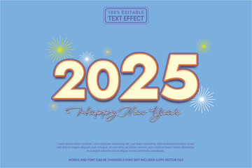 Aufkleber - Editable text effect 2025 Happy New Year 3d cartoon template style modern premium vector