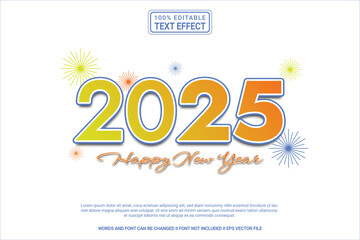 Aufkleber - Editable text effect 2025 Happy New Year 3d cartoon template style modern premium vector