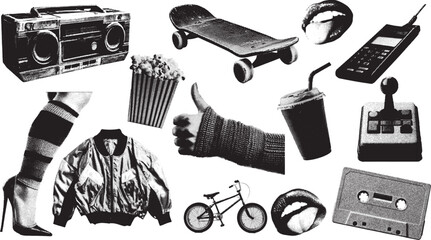 Poster - Set of 1980s and 1990s vintage halftone grunge vector design elements