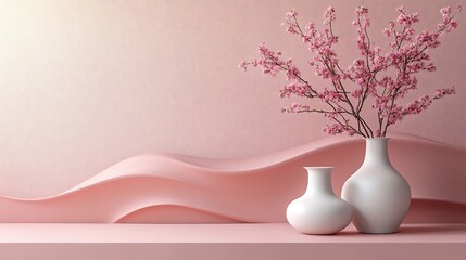 Poster - Soft pink tech wall with minimalistic wavelike textures and a matte finish creating a sleek contemporary look ideal for chic and hightech interiors